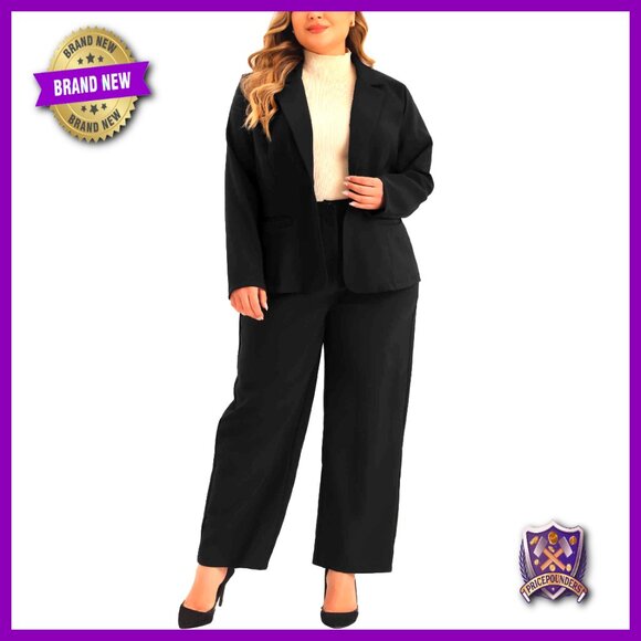 Plus Size Business Suit Set Blazer Pants Two Piece Office Outfit